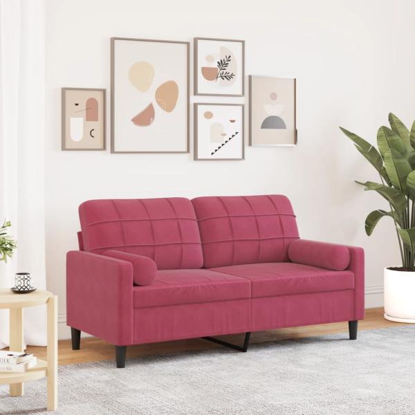 ARDEBO.de - 2-Sitzer-Sofa mit Zierkissen Weinrot 140 cm Samt