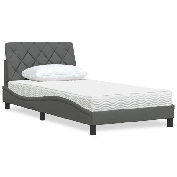 ARDEBO.de - Bett mit Matratze Dunkelgrau 100x200 cm Stoff