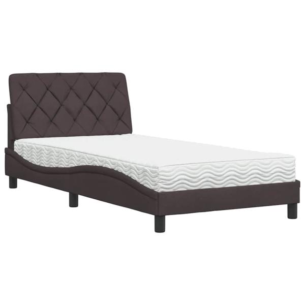 Bett mit Matratze Dunkelbraun 100x200 cm Stoff