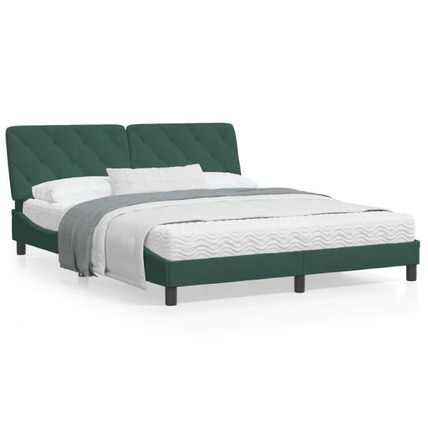 ARDEBO.de - Bett mit Matratze Dunkelgrün 160x200 cm Samt