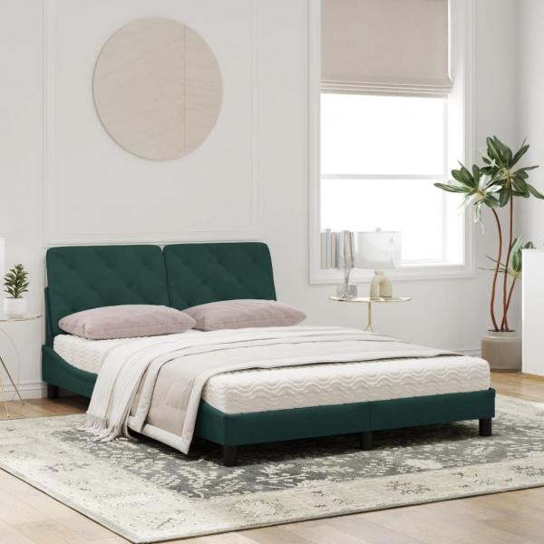 Bett mit Matratze Dunkelgrün 160x200 cm Samt