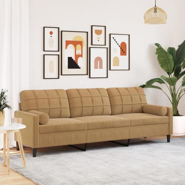 ARDEBO.de - Sofa 3-Sitzer mit Zierkissen Braun 210 cm Samt