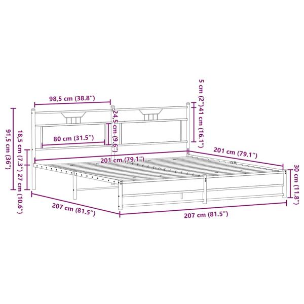 Metallbett ohne Matratze Sonoma-Eiche 200x200 cm