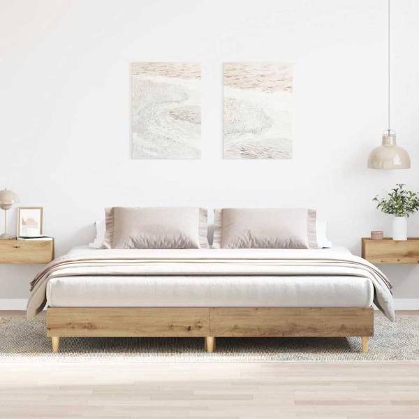 ARDEBO.de - Bettgestell ohne Matratze Artisan-Eiche 200x200cm Holzwerkstoff