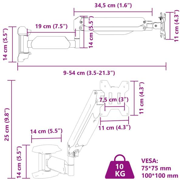 Monitor-Wandhalterung für Max 27 Zoll Gasfeder 10 kg