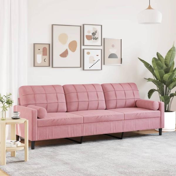 ARDEBO.de - Sofa 3-Sitzer mit Zierkissen Rosa 210 cm Samt