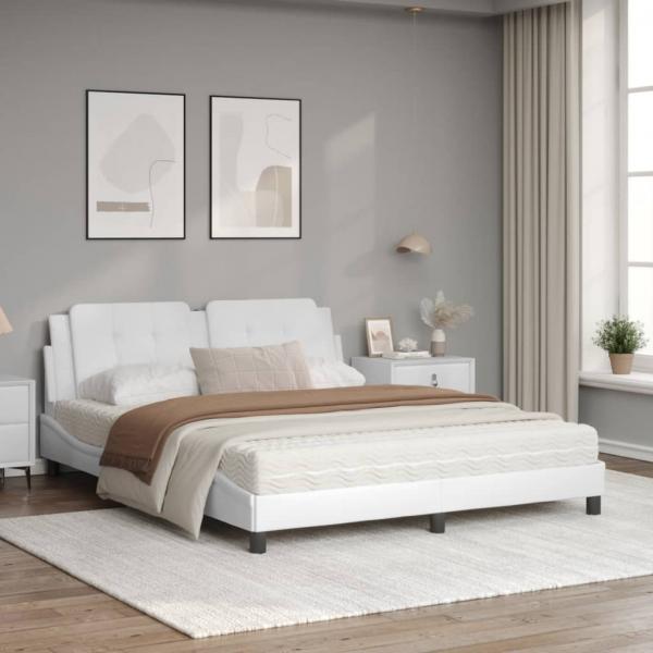Bett mit Matratze Weiß 160x200 cm Kunstleder