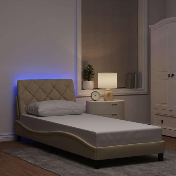 ARDEBO.de - Bettgestell mit LED ohne Matratze Creme 80x200 cm Stoff