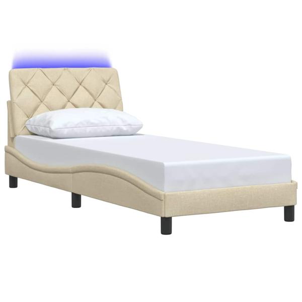 Bettgestell mit LED ohne Matratze Creme 80x200 cm Stoff