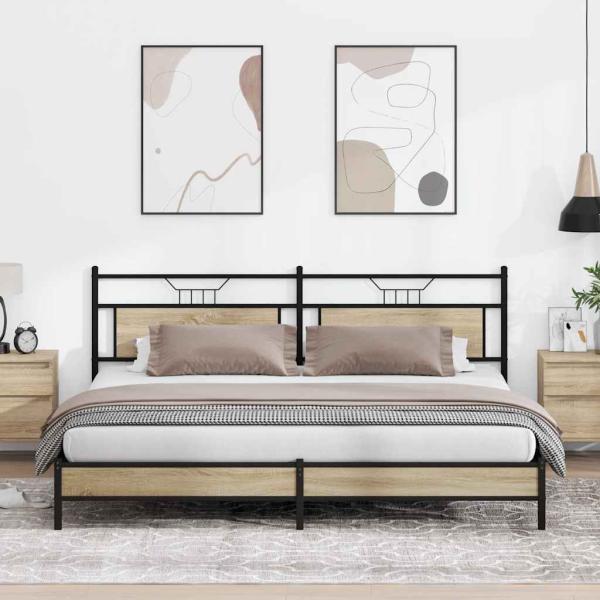 ARDEBO.de - Metallbett ohne Matratze Sonoma-Eiche 200x200 cm