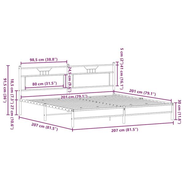 Metallbett ohne Matratze Sonoma-Eiche 200x200 cm