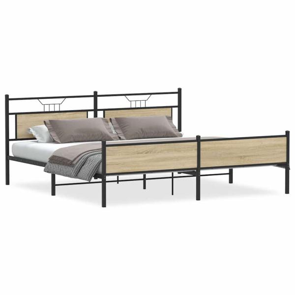 Metallbett ohne Matratze Sonoma-Eiche 193x203 cm
