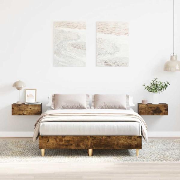 ARDEBO.de - Bettgestell ohne Matratze Räuchereiche 140x190 cm Holzwerkstoff