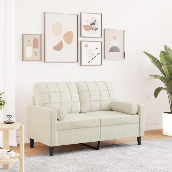 ARDEBO.de - 2-Sitzer-Sofa mit Zierkissen Creme 120 cm Samt