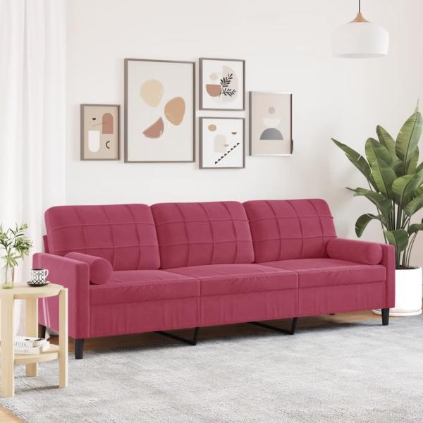 ARDEBO.de - Sofa 3-Sitzer mit Zierkissen Weinrot 210 cm Samt