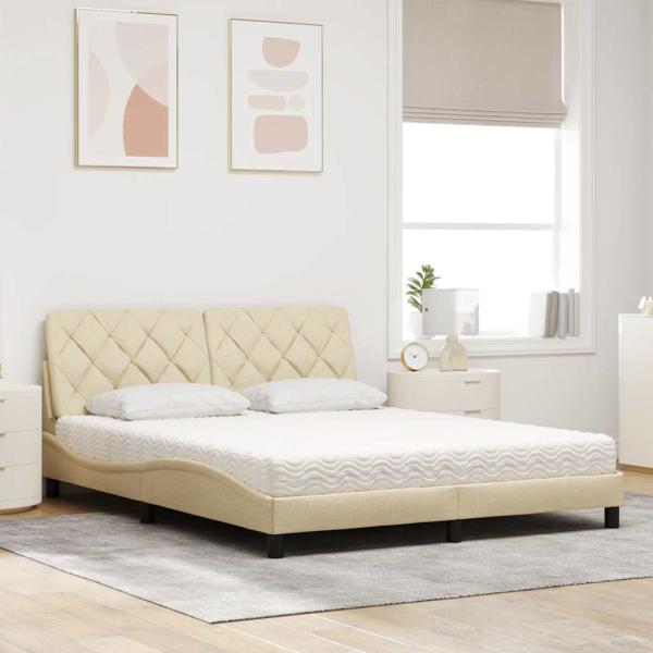 Bett mit Matratze Creme 160x200 cm Stoff