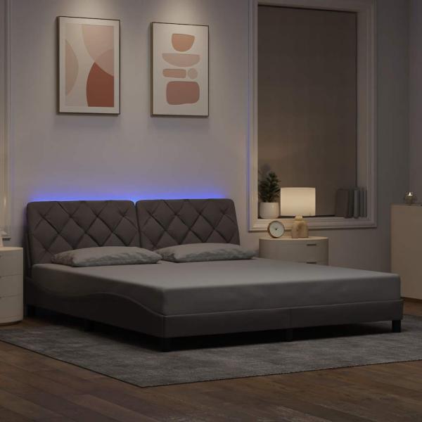 ARDEBO.de - Bettgestell mit LED ohne Matratze Taupe 180x200 cm Stoff