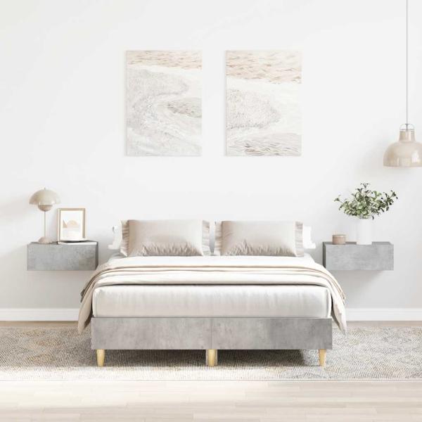 ARDEBO.de - Bettgestell ohne Matratze Betongrau 140x190 cm Holzwerkstoff