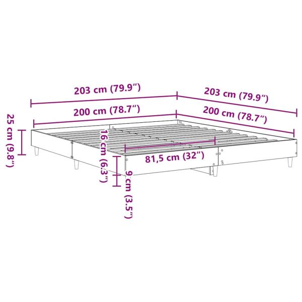Bettgestell ohne Matratze Betongrau 200x200 cm Holzwerkstoff