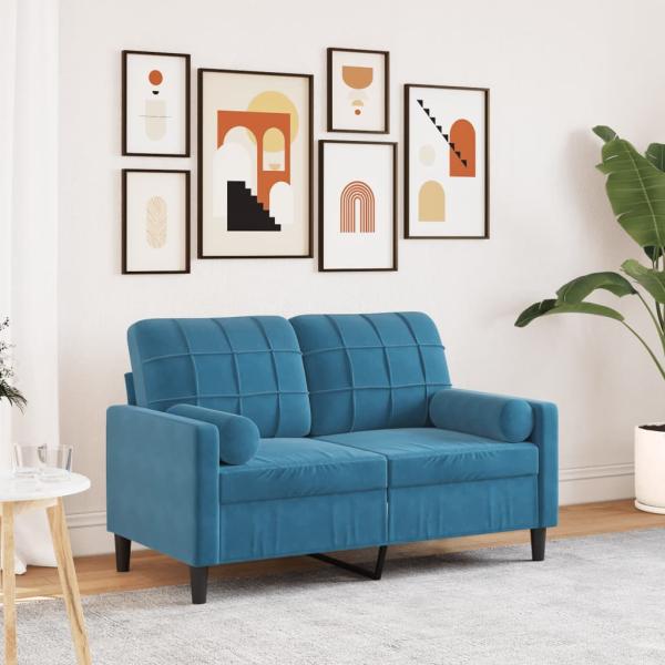 ARDEBO.de - 2-Sitzer-Sofa mit Zierkissen Blau 120 cm Samt