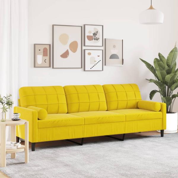 ARDEBO.de - Sofa 3-Sitzer mit Zierkissen Gelb 210 cm Samt