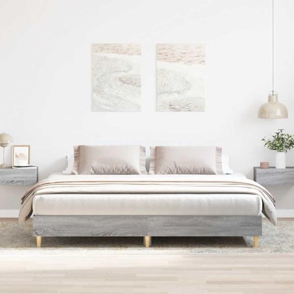 ARDEBO.de - Bettgestell ohne Matratze Grau Sonoma 200x200 cm Holzwerkstoff