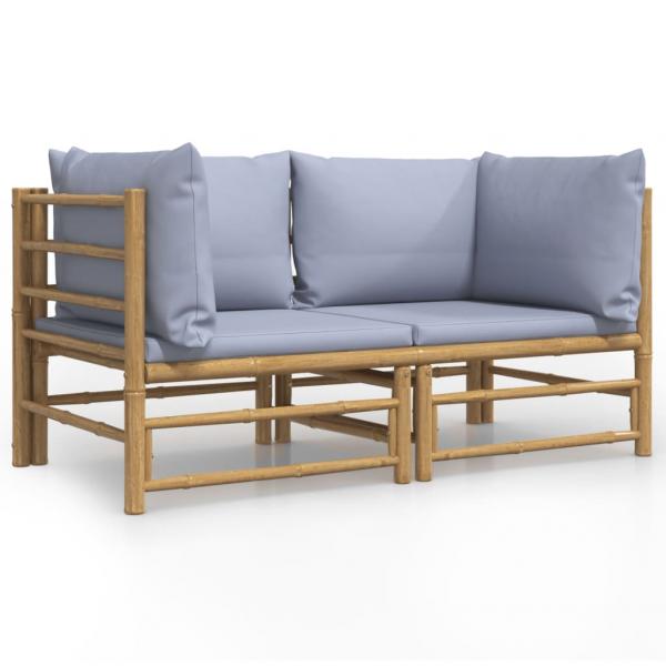 Garten-Ecksofas mit Hellgrauen Kissen 2 Stk. Bambus