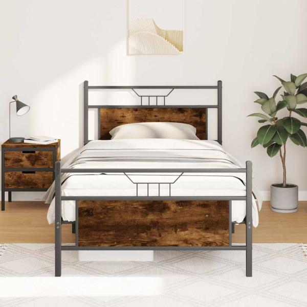 ARDEBO.de - Bettgestell ohne Matratze Räuchereiche 100x190 cm Holzwerkstoff