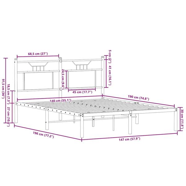 Bettgestell ohne Matratze Räuchereiche 140x190 cm Holzwerkstoff