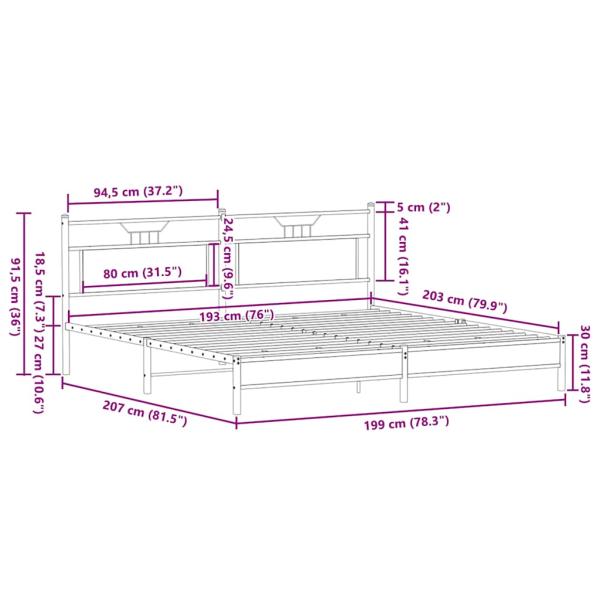 Metallbett ohne Matratze Sonoma-Eiche 193x203 cm