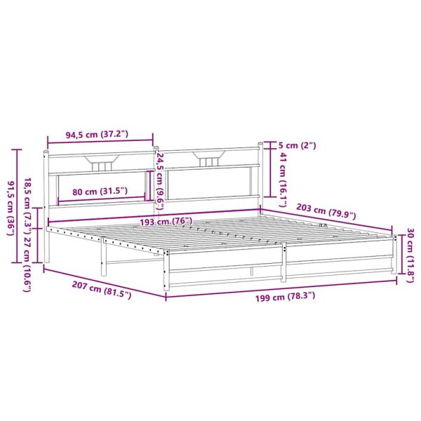 Metallbett ohne Matratze Sonoma-Eiche 193x203 cm