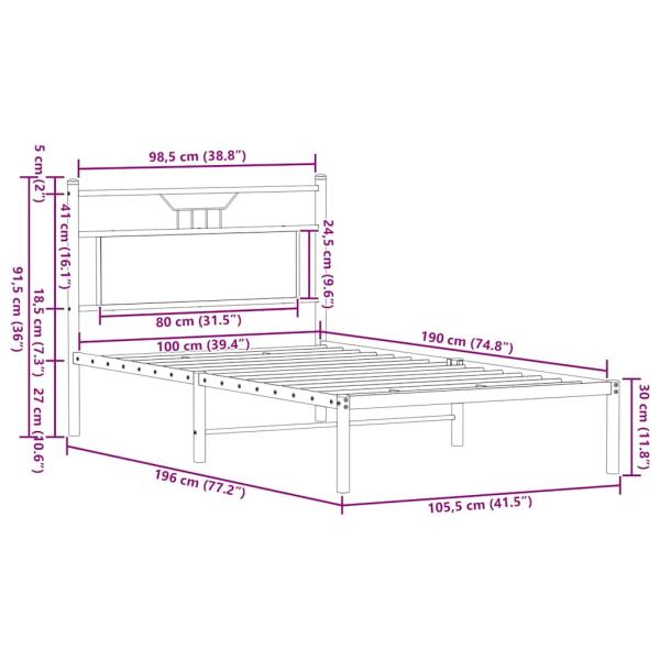 Bettgestell ohne Matratze Sonoma-Eiche 100x190 cm Holzwerkstoff