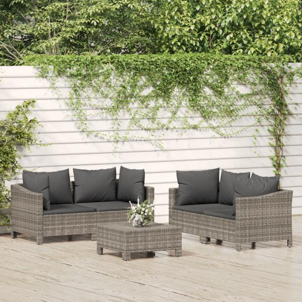 ARDEBO.de - 5-tlg. Garten-Lounge-Set mit Kissen Grau Poly Rattan