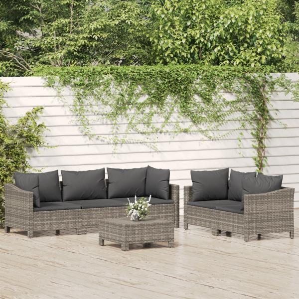 ARDEBO.de - 6-tlg. Garten-Lounge-Set mit Kissen Grau Poly Rattan