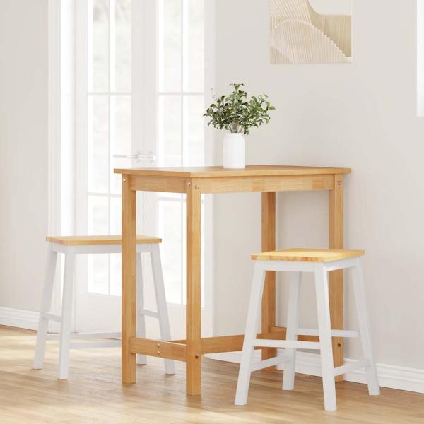Barstühle 2 Stk. Weiß Massivholz Gummibaum