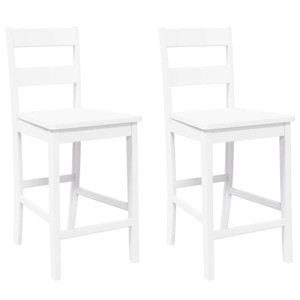 Barhocker 2 Stk. Weiß Massivholz Gummibaum