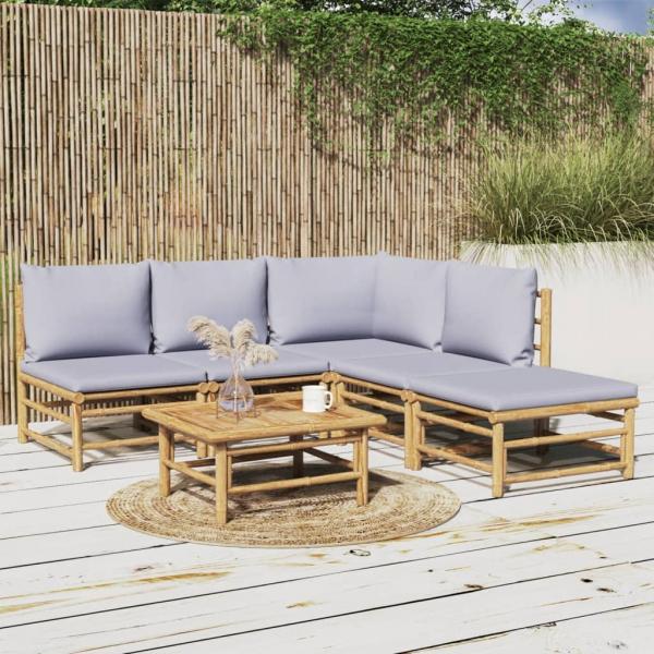 ARDEBO.de - 6-tlg. Garten-Lounge-Set mit Hellgrauen Kissen Bambus