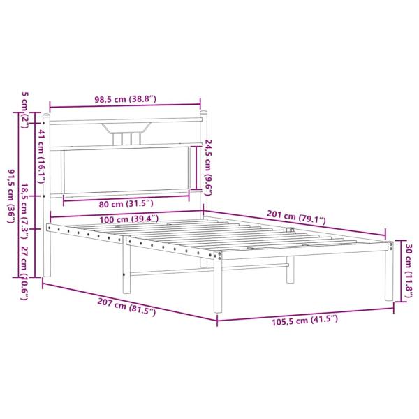 Bettgestell ohne Matratze Räuchereiche 100x200 cm Holzwerkstoff