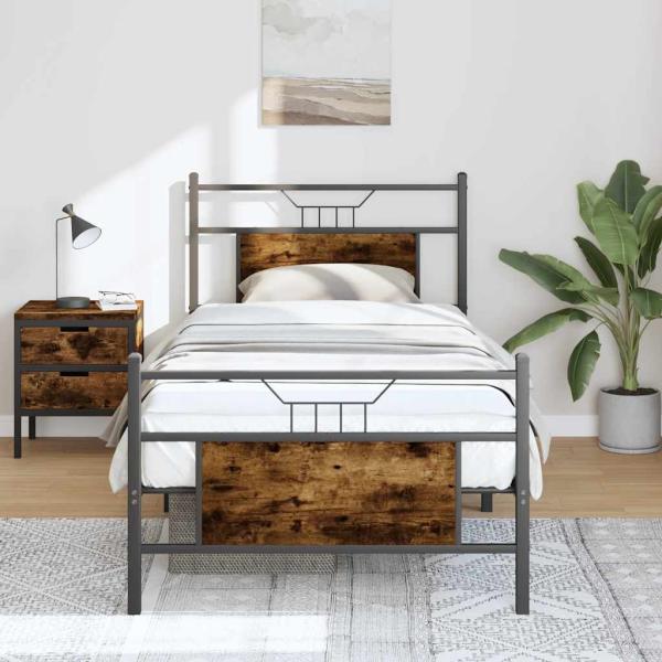ARDEBO.de - Bettgestell ohne Matratze Räuchereiche 90x200 cm Holzwerkstoff