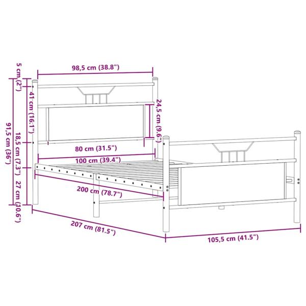 Bettgestell ohne Matratze Räuchereiche 90x200 cm Holzwerkstoff