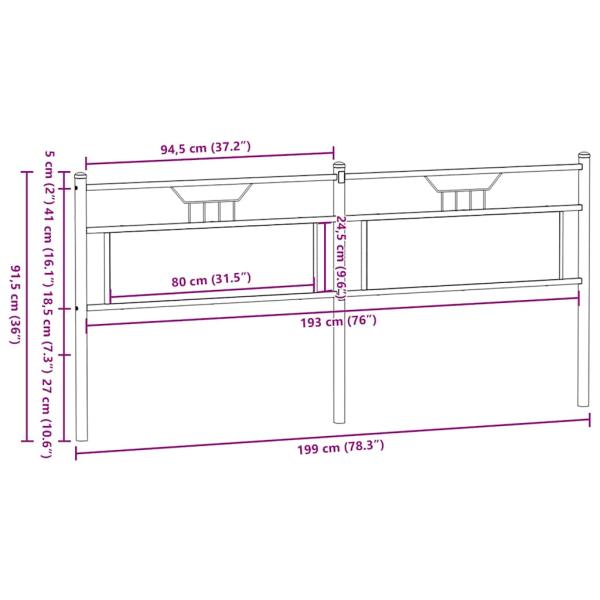 Kopfteil Räuchereiche 193 cm Holzwerkstoff und Stahl