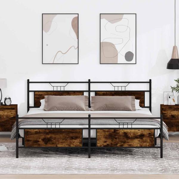 ARDEBO.de - Metallbett ohne Matratze Räuchereiche 193x203 cm