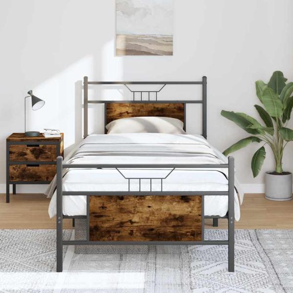 ARDEBO.de - Bettgestell ohne Matratze Räuchereiche 75x190 cm Holzwerkstoff