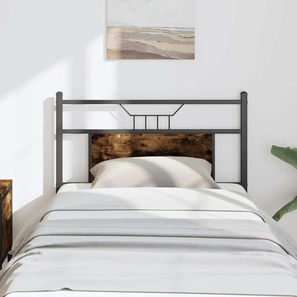 ARDEBO.de - Kopfteil Räuchereiche 80 cm Holzwerkstoff und Stahl