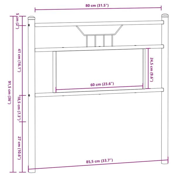 Kopfteil Räuchereiche 80 cm Holzwerkstoff und Stahl