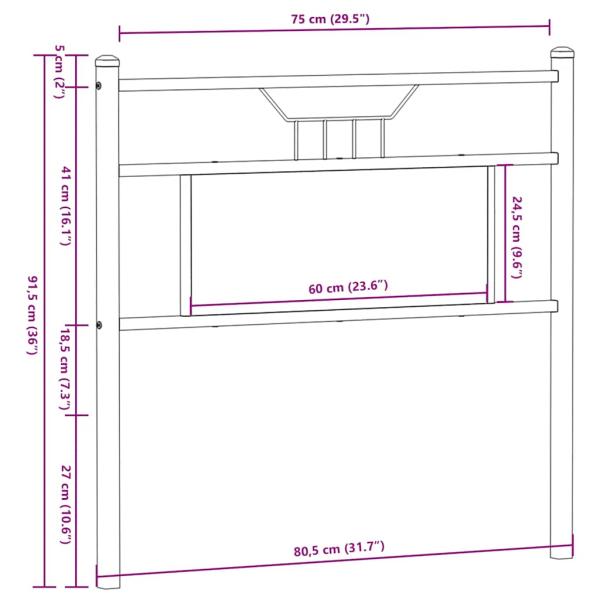 Kopfteil Räuchereiche 75 cm Holzwerkstoff und Stahl