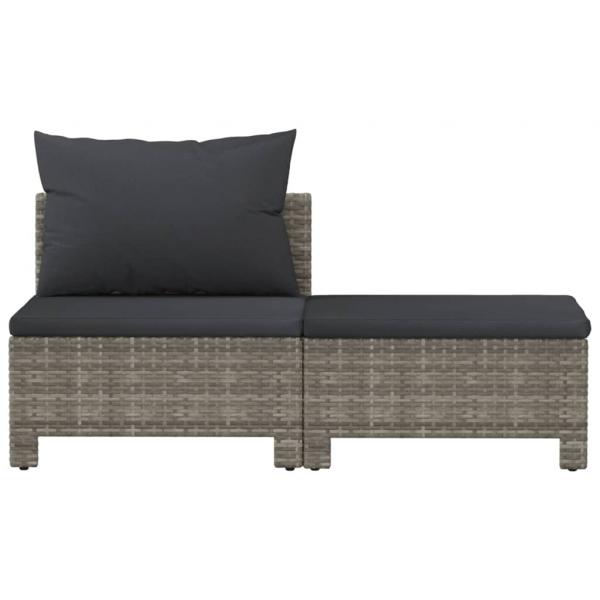 2-tlg. Garten-Lounge-Set mit Kissen Grau Poly Rattan