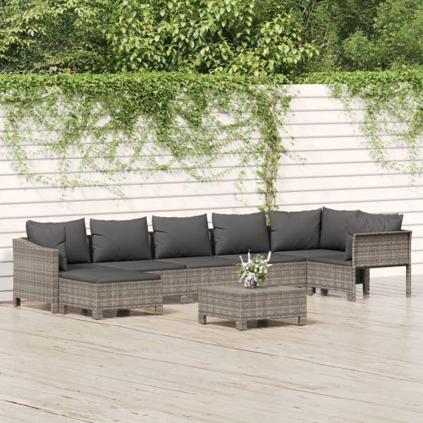 ARDEBO.de - 8-tlg. Garten-Lounge-Set mit Kissen Grau Poly Rattan