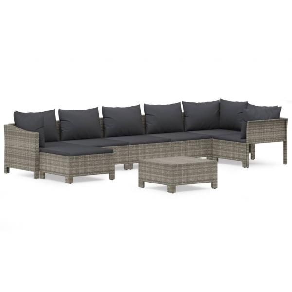 8-tlg. Garten-Lounge-Set mit Kissen Grau Poly Rattan