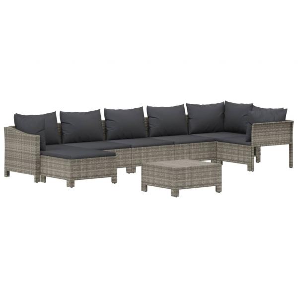 8-tlg. Garten-Lounge-Set mit Kissen Grau Poly Rattan